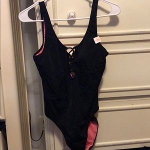 PINK black One Piece Swim Suit
